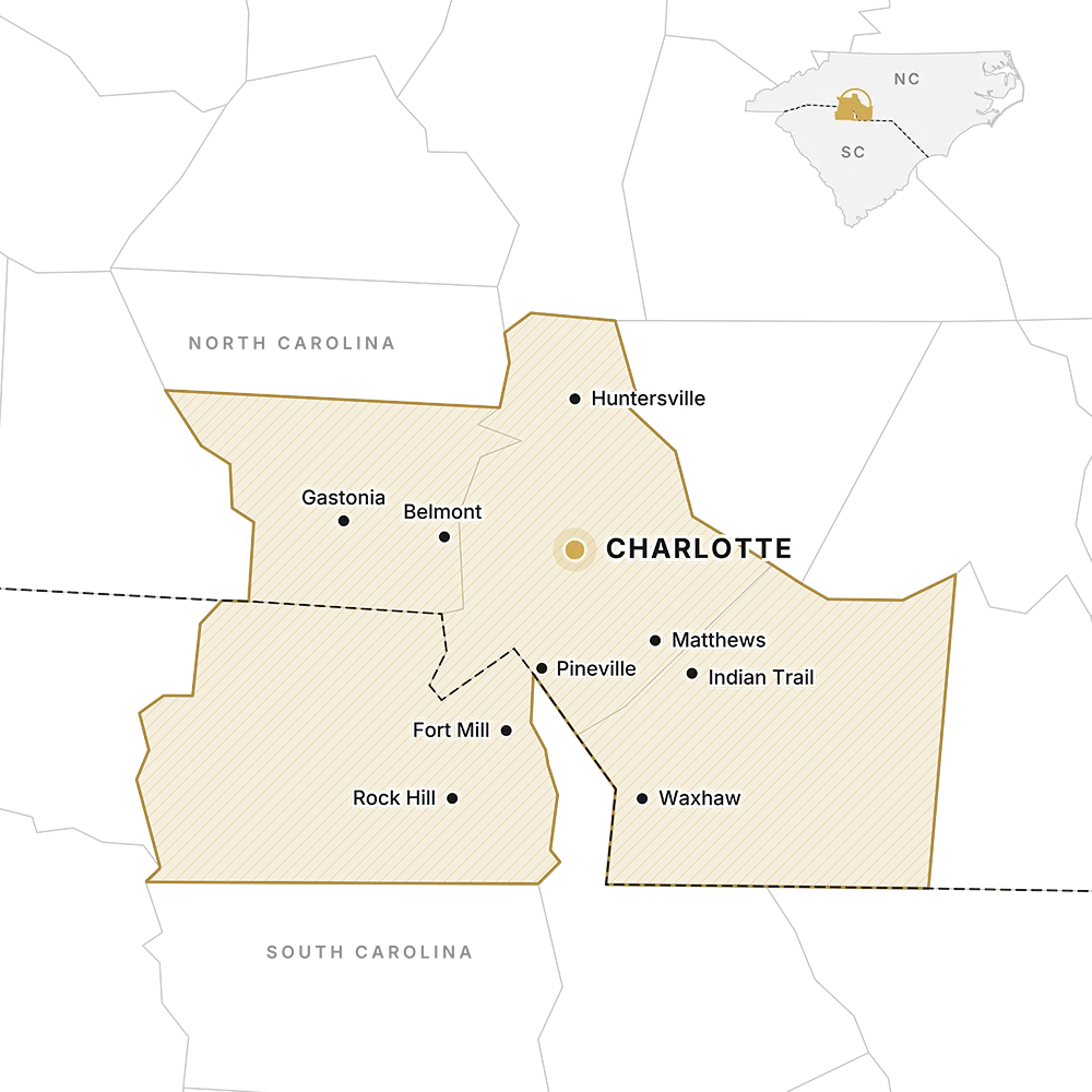 Service area map of the Charlotte region in North Carolina.