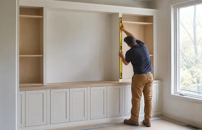 Close-up of custom finish carpentry millwork with tight mitered joints