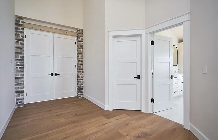 Newly installed interior door with casing and hardware in place