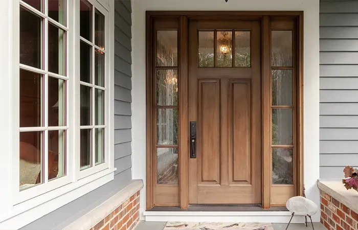 New exterior door installed with brick molding and weather sealing